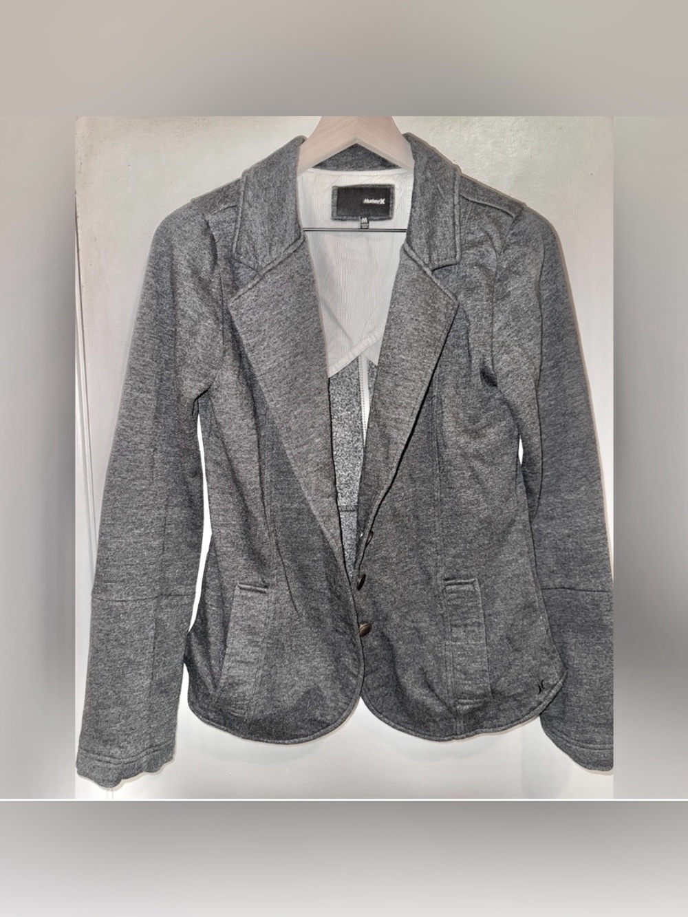 Hurley Blazer Women Size Medium Dark Heather Grey Long Sleeve Stretch Button-Up